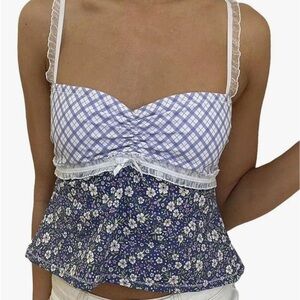 Amazon Blue and White Checkered Floral Camisole